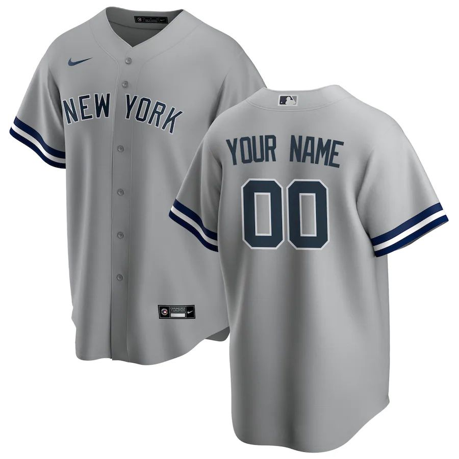 Mens New York Yankees Nike Gray Road Replica Custom MLB Jerseys
